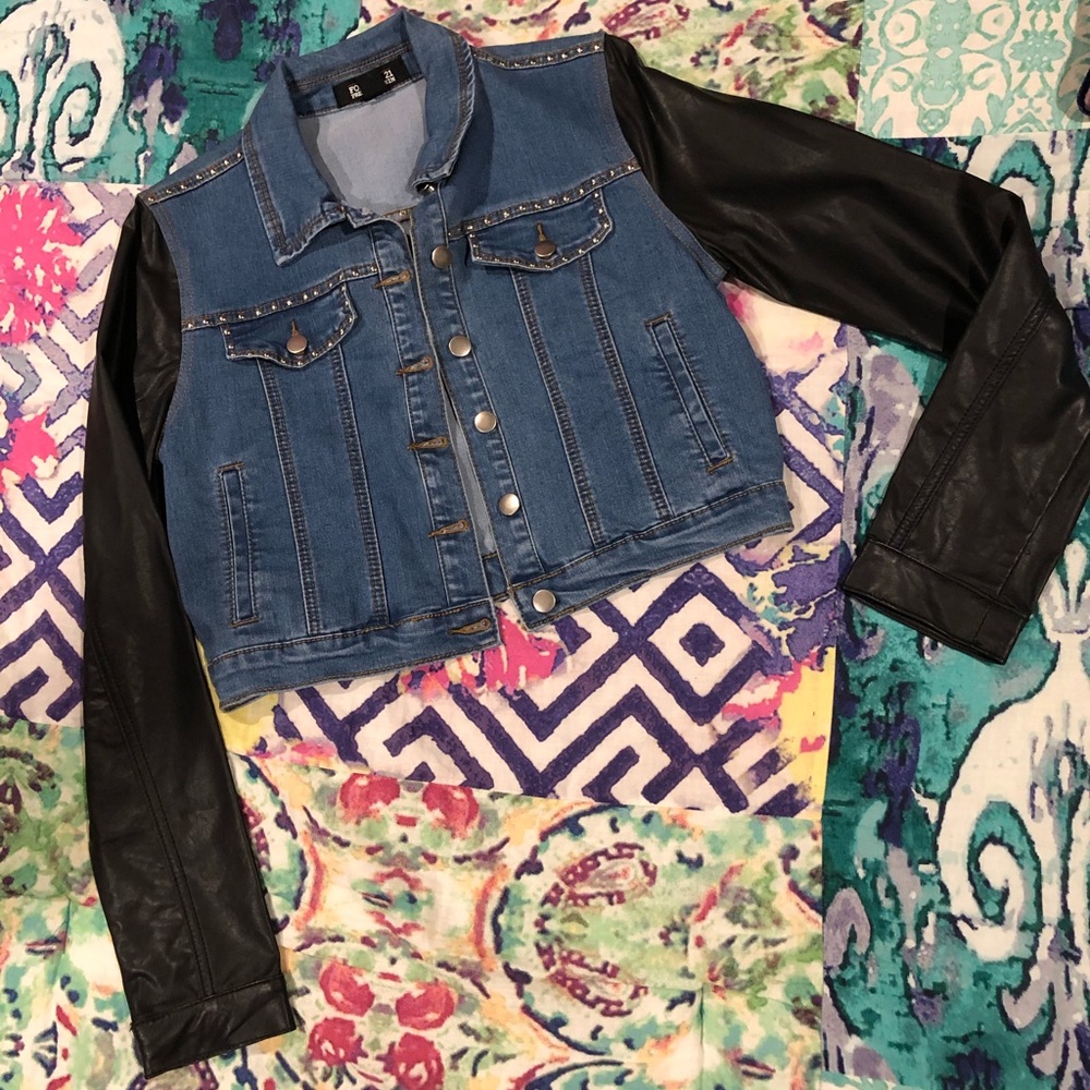Forever21 Premium Denim Jacket w/ Pleather Sleeves